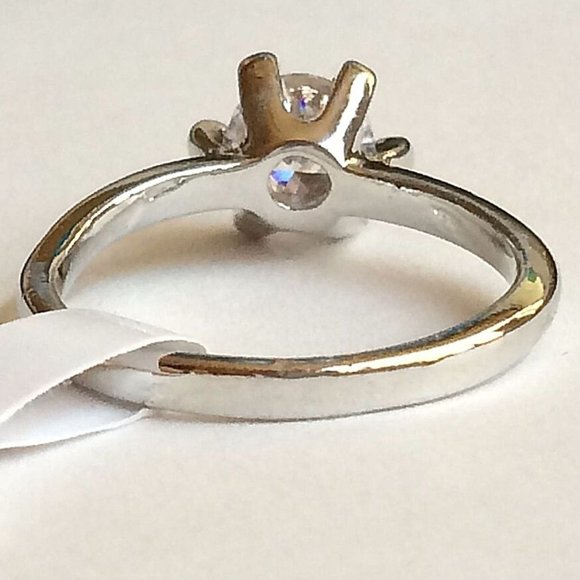 Cubic Zirconia Solitaire Ring Size 6 7 8 9 Engagement Silver Rhodium Plated - Picture 8 of 11